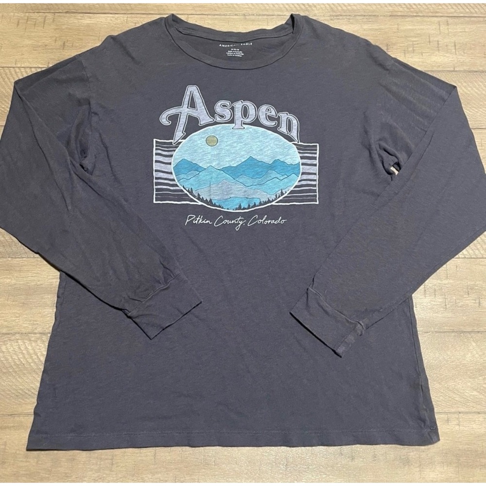 American Eagle Aspen Colorado Graphic Long Sleeve Tee gray Medium